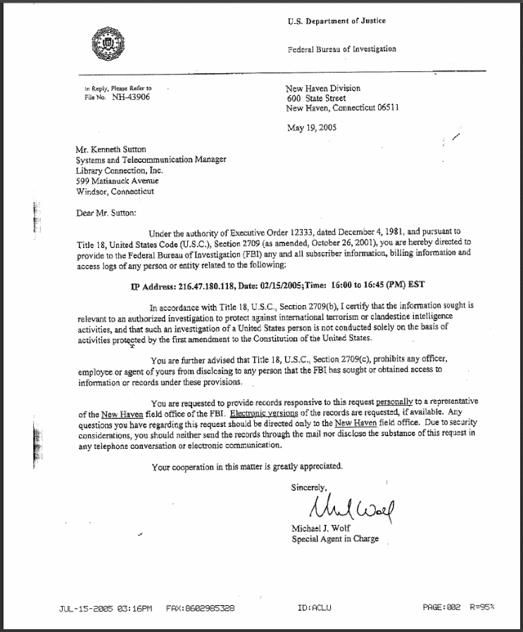 Click to enlarge The National Security Letter