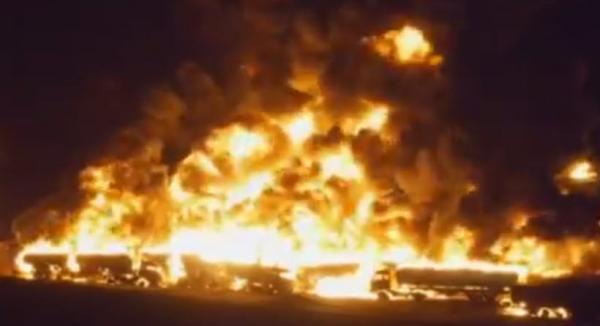 Trucks on fire in Aghanistan