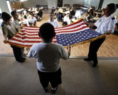 kids folding flag