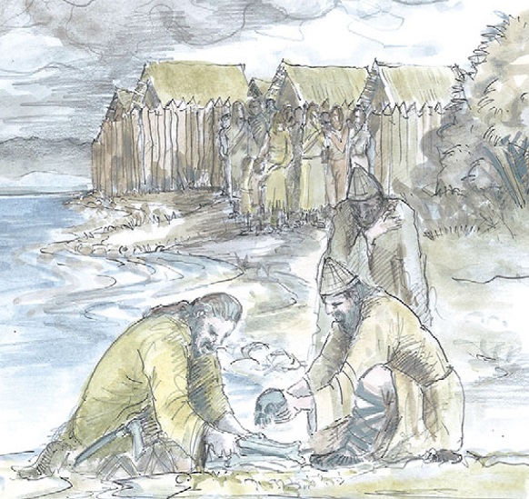 Click to enlarge Illustration of Bronze-Age lake dwellers