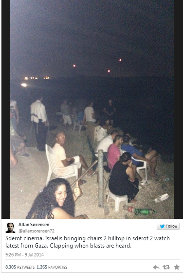 israelis clapping when blasts are heard in gaza