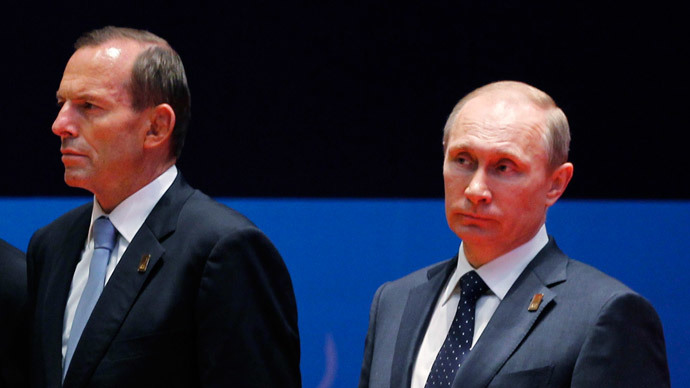 Australia's Prime Minister Tony Abbott (L) and Russia's President Vladimir Putin.