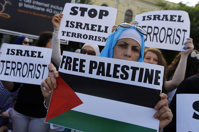 Click to enlarge Pro-Palestinian demonstrators