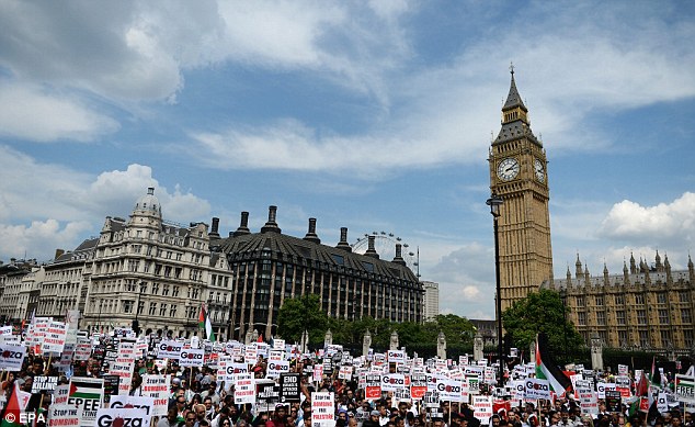 Protestors in front of British parliament building