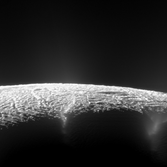 Click to enlarge Enceladus’ geyser basin